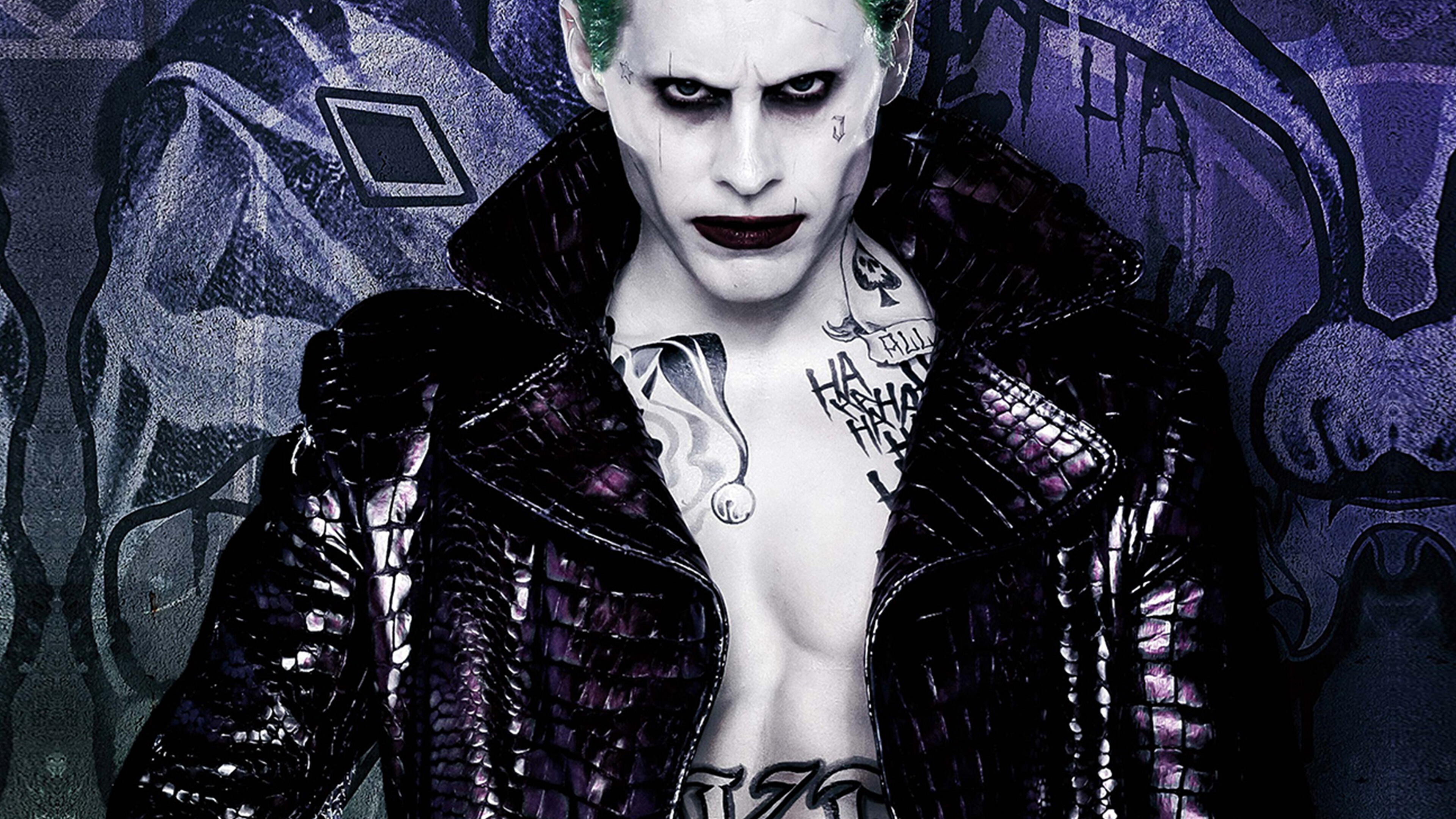 Suicide Squad: Jared Leto as The Joker, A psychopathic crime boss. 3840x2160 4K Background.