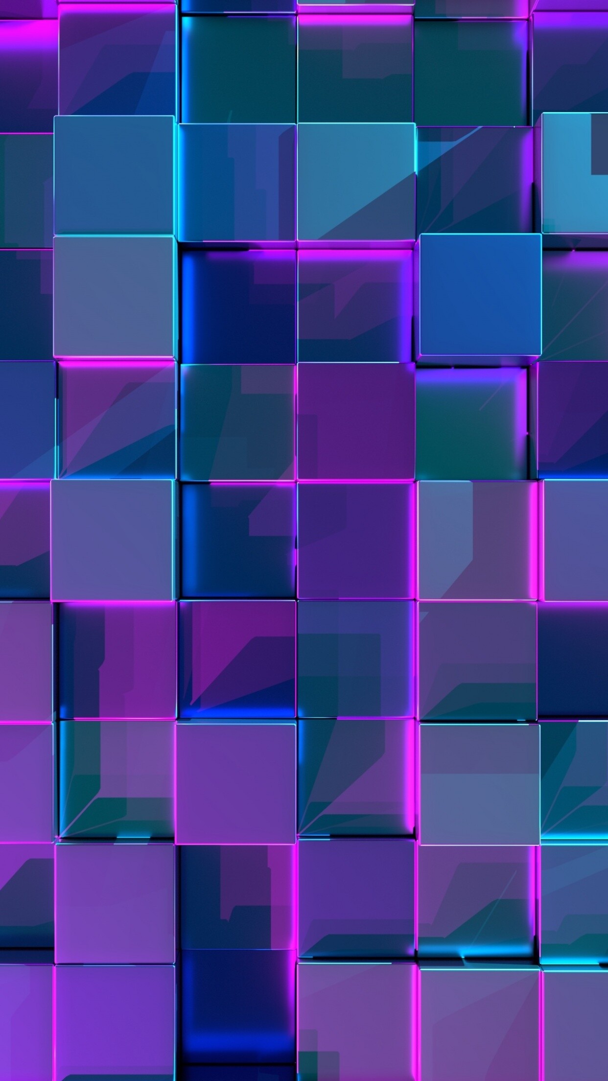 Geometric Abstract: Neon cubes, Parallel lines, Right angles, Squares. 1250x2210 HD Wallpaper.
