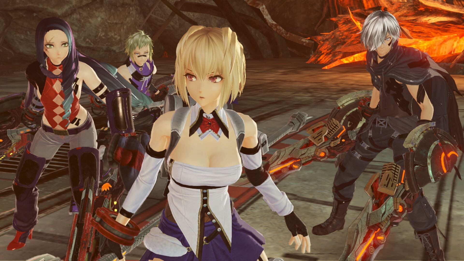 God Eater (Game): Lulu Baran, Zeke Pennywort, The Protagonist, Claire Victorious, Fenrir. 1920x1080 Full HD Background.