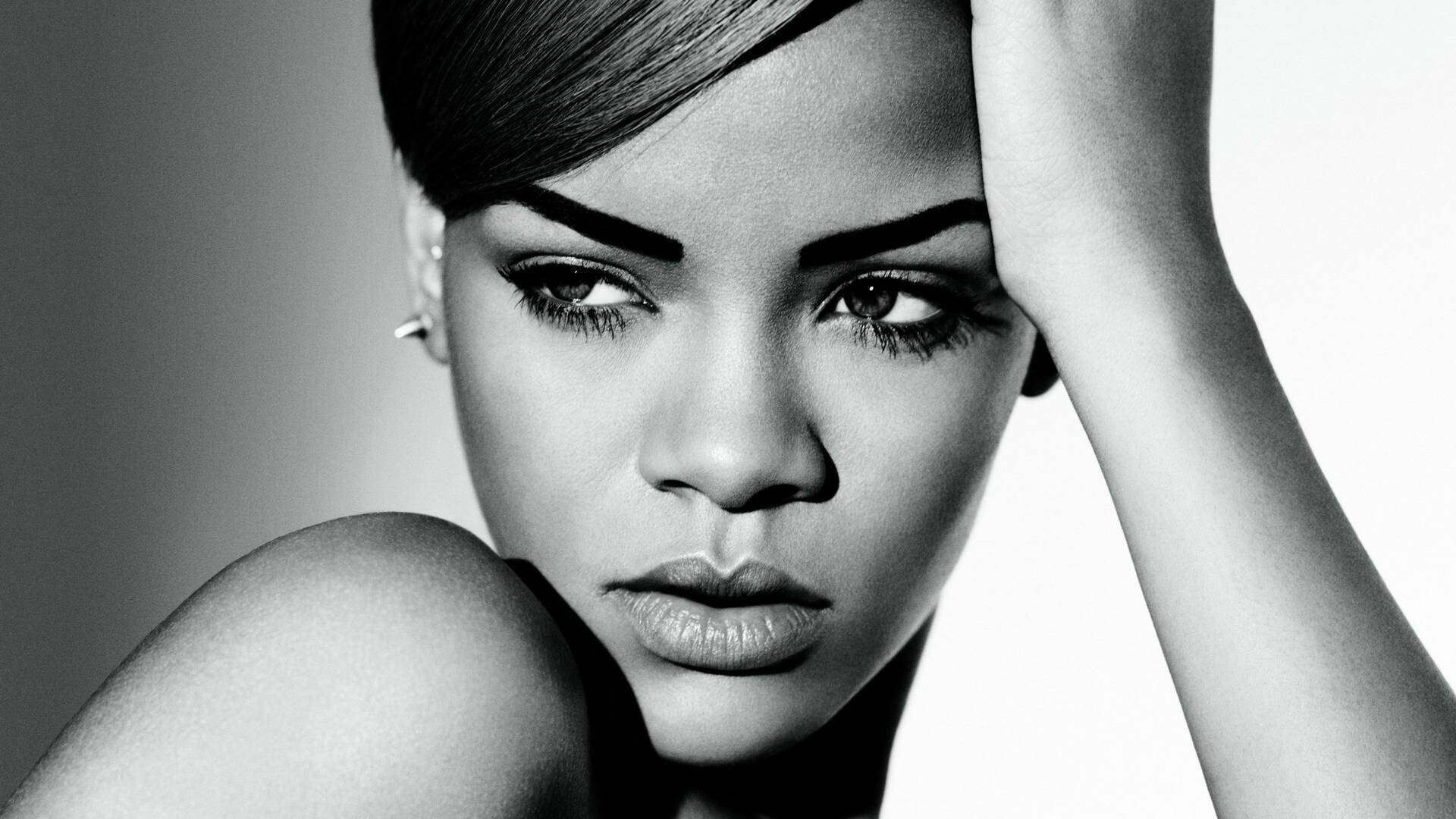 Rihanna: A Barbadian singer, actor, fashion designer, and entrepreneur, Monochrome. 1920x1080 Full HD Wallpaper.