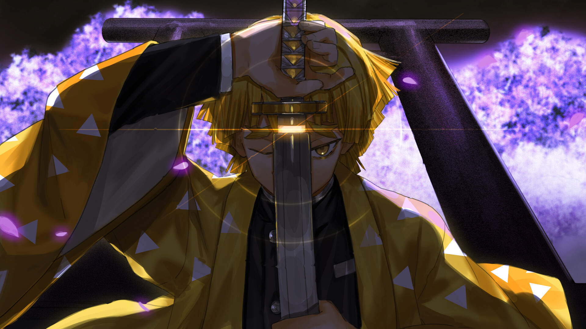 Demon Slayer: Kimetsu no Yaiba: Zenitsu Agatsuma, Voiced by Hiro Shimono, Fictional character. 1920x1080 Full HD Wallpaper.