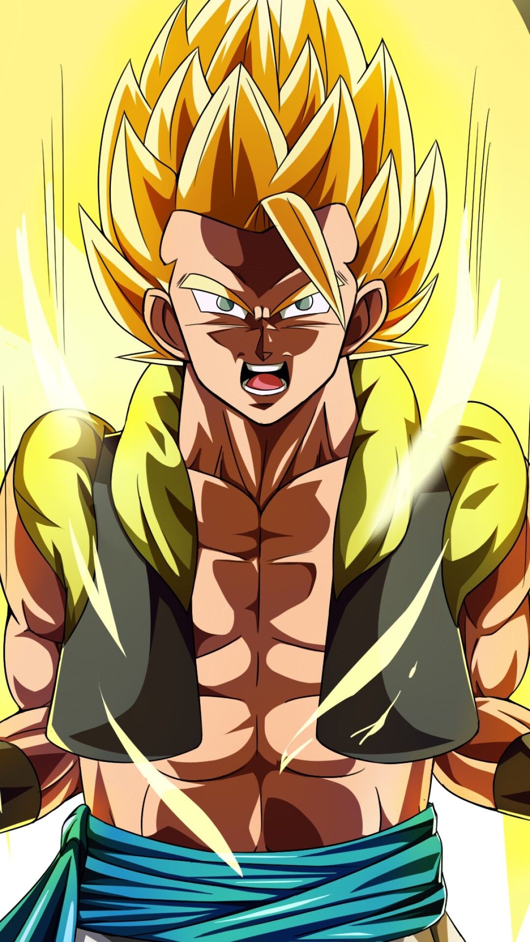 Gogeta: The result of the Saiyan warriors Son Goku and Vegeta IV successfully performing the Fusion Dance, Anime. 1080x1920 Full HD Background.