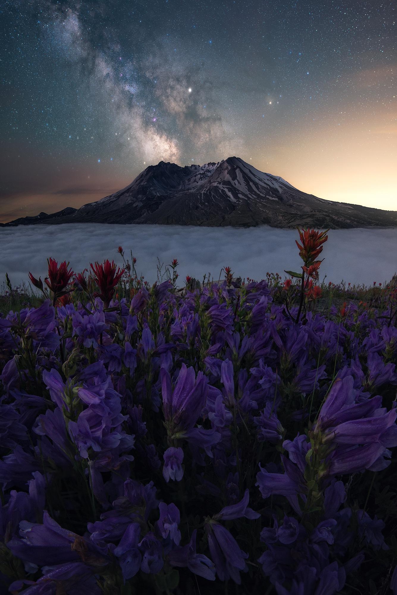 Mount St. Helens, Clear night sky, 1340x2000 HD Phone